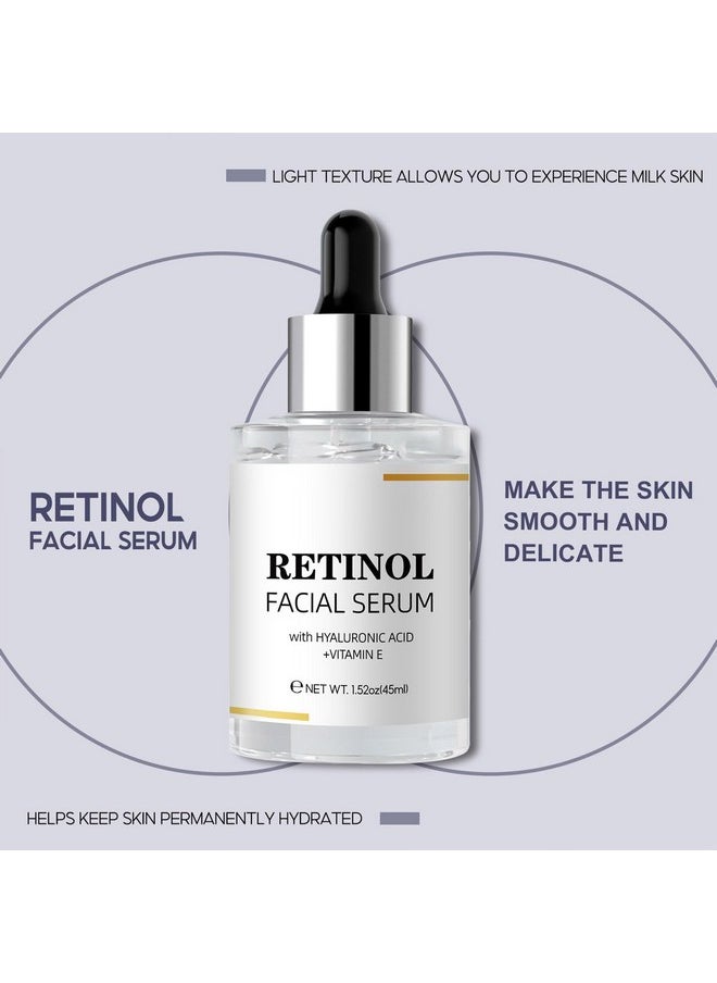 Retinol Facial Serum, Retinol Serum for Face with Hyaluronic Acid + Vitamin E, Anti-Aging Serum Pore Tightener Fade Dark Spots Clinical Strength Formula (1.52 Oz)