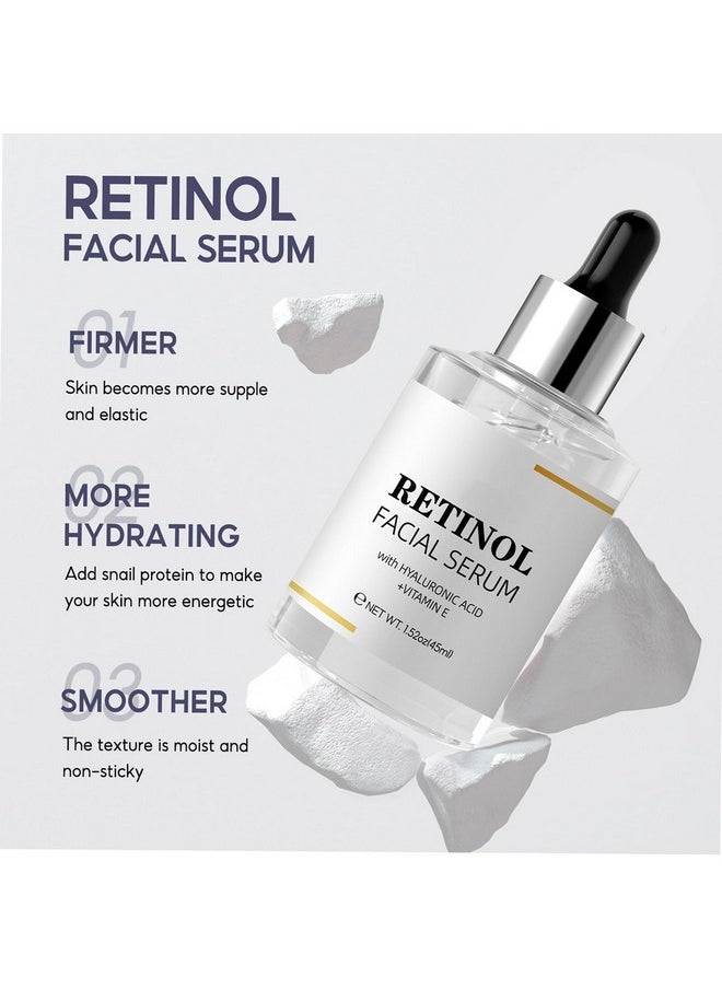 Retinol Facial Serum, Retinol Serum for Face with Hyaluronic Acid + Vitamin E, Anti-Aging Serum Pore Tightener Fade Dark Spots Clinical Strength Formula (1.52 Oz)