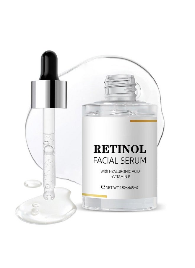 Retinol Facial Serum, Retinol Serum for Face with Hyaluronic Acid + Vitamin E, Anti-Aging Serum Pore Tightener Fade Dark Spots Clinical Strength Formula (1.52 Oz)