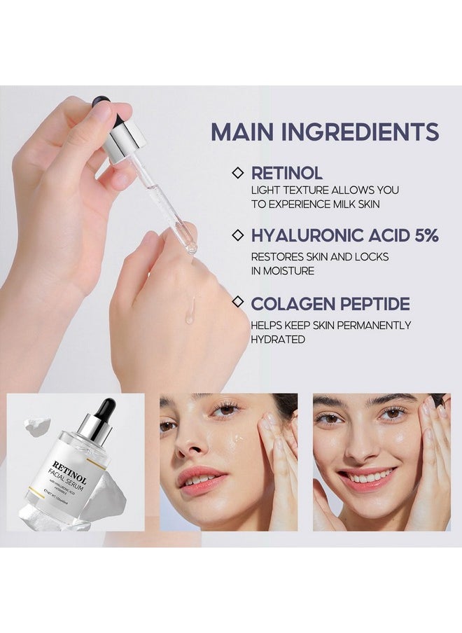 Retinol Facial Serum, Retinol Serum for Face with Hyaluronic Acid + Vitamin E, Anti-Aging Serum Pore Tightener Fade Dark Spots Clinical Strength Formula (1.52 Oz)