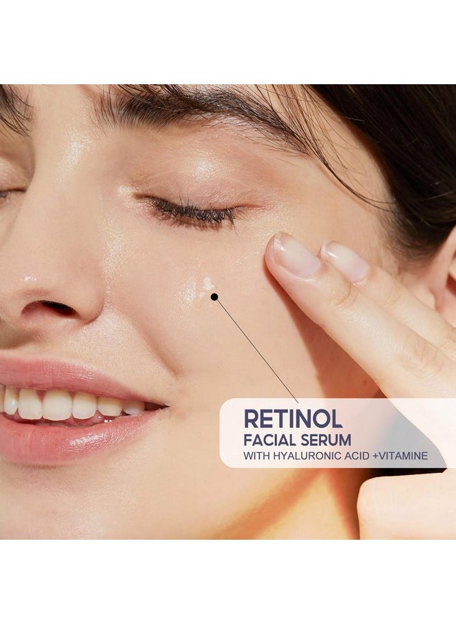 Retinol Facial Serum, Retinol Serum for Face with Hyaluronic Acid + Vitamin E, Anti-Aging Serum Pore Tightener Fade Dark Spots Clinical Strength Formula (1.52 Oz)