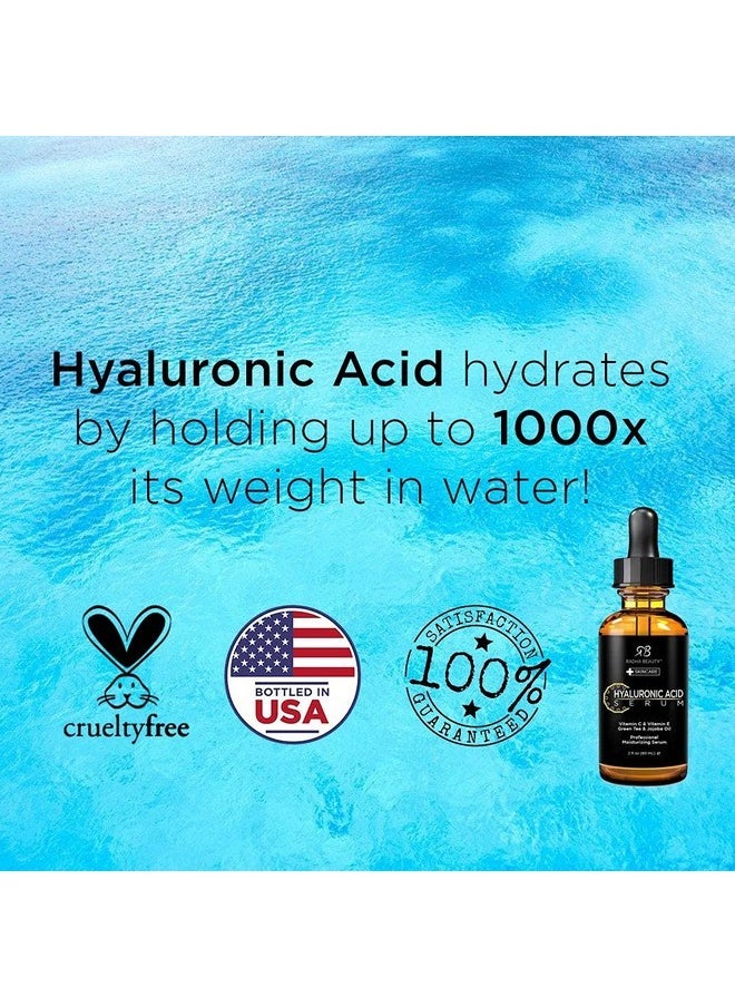Radha Beauty Hyaluronic Acid Serum for Skin, 2 fl. oz - Infused with Vitamin C, Vitamin E, Green Tea & Jojoba Oil, Intensive Moisture and Hydration for Anti-Aging, Wrinkles, and Fine Lines