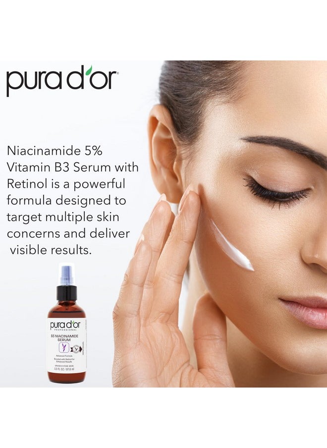 PURA D'OR B3 Niacinamide Advanced Facial Serum (3.3oz x3 = 9.9oz) Skin Care Formula with Retinol For Wrinkles, Hydration & Complexion - All Skin Types, Hypoallergenic - Women & Men