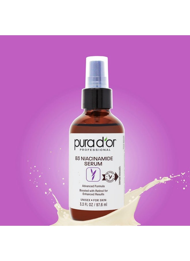 PURA D'OR B3 Niacinamide Advanced Facial Serum (3.3oz x3 = 9.9oz) Skin Care Formula with Retinol For Wrinkles, Hydration & Complexion - All Skin Types, Hypoallergenic - Women & Men