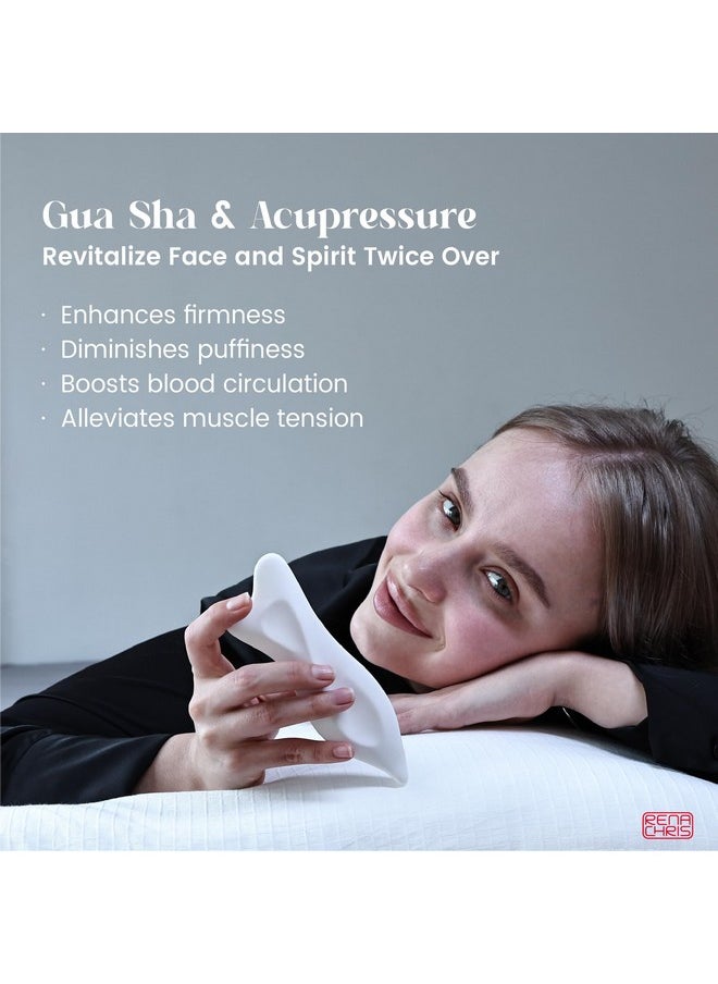 Rena Chris 3D Ceramic Gua Sha Facial Tools - Acupressure & Guasha for Face Massage, Jawline Sculpting, Puffiness Reduction- Skin Care Tool with User Manual