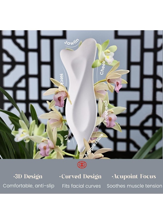 Rena Chris 3D Ceramic Gua Sha Facial Tools - Acupressure & Guasha for Face Massage, Jawline Sculpting, Puffiness Reduction- Skin Care Tool with User Manual