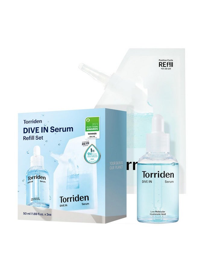 Torriden DIVE IN Serum 1.69 fl oz + refill pouch 1.69 fl oz | Deep Hydration to Get Glow Skin | Hyaluronic Acid, Panthenol, Allantoin | Korean Facial Serum