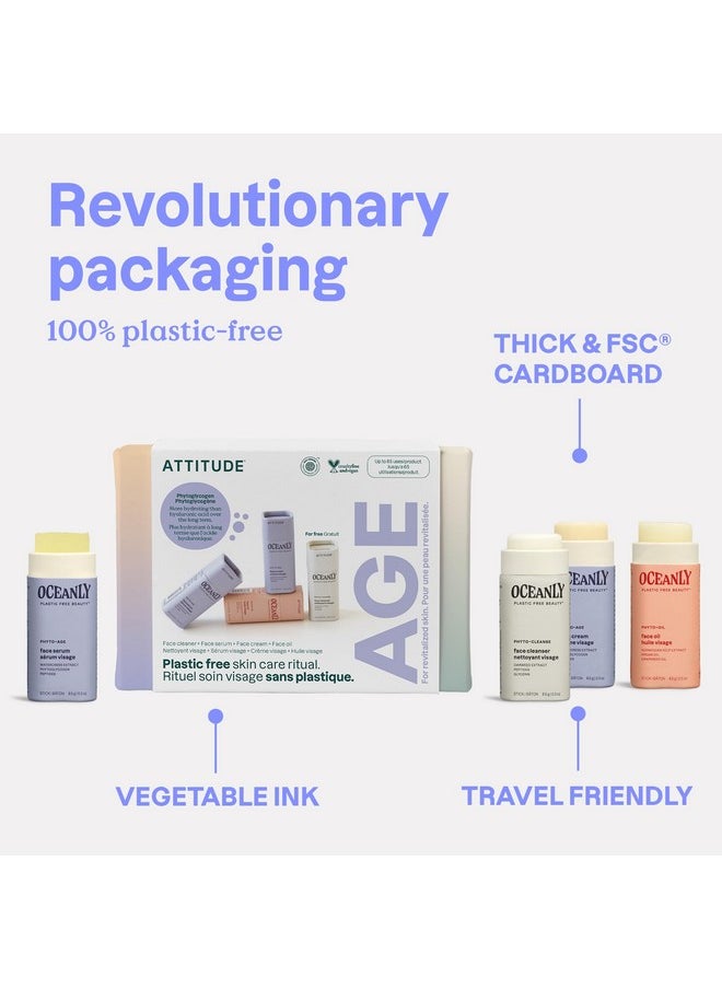 ATTITUDE Oceanly Aging Skin Daily Facial Care Routine Box Set, EWG Verified, Plastic-free, Plant and Mineral-Based Ingredients, Vegan and Cruelty-free, PHYTO AGE, Set of 4 Travel Size Bars