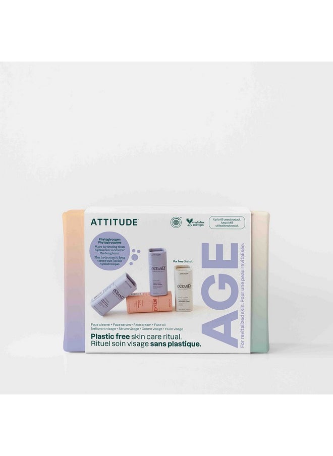 ATTITUDE Oceanly Aging Skin Daily Facial Care Routine Box Set, EWG Verified, Plastic-free, Plant and Mineral-Based Ingredients, Vegan and Cruelty-free, PHYTO AGE, Set of 4 Travel Size Bars