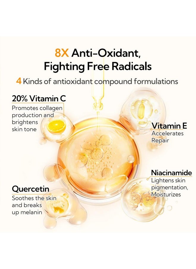 20% Vitamin C Serum For Face, 30 ML/ 1 Fl, Brightening Skin, Dark Spot Remover, Reduce Wrinkle, Anti Aging Glowing Serum, Facial Moisturizer with Niacinamide, Vitamin E, Hyaluronic Acid