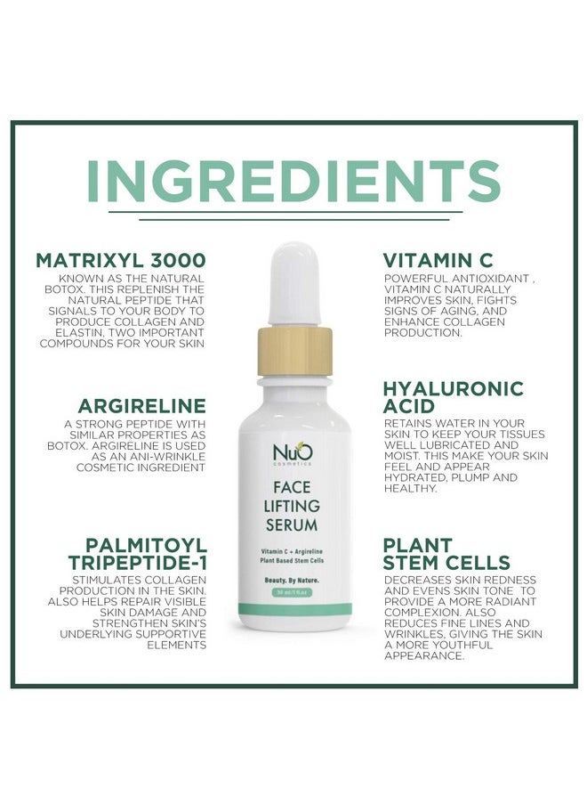 nuorganic Face Lifting Serum with Plant Stem Cells & Matrixyl 3000 - Advanced Anti-Aging to Minimize Fine Lines & Wrinkles - Vegan & Cruelty Free (1fl Oz)