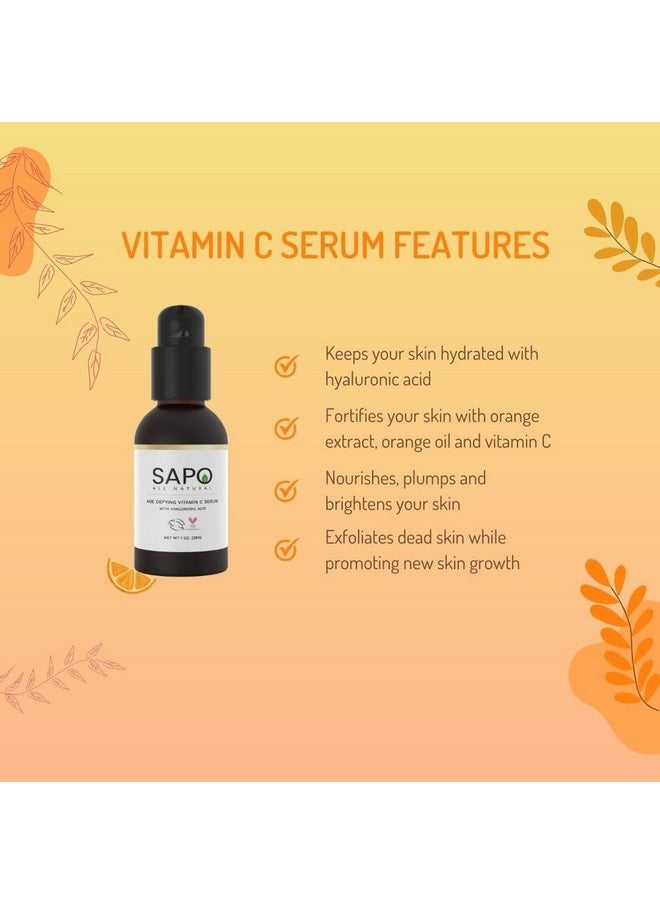 Sapo All Natural Vitamin C Serum - Vegan, Lightweight & Hydrating Brightening Facial Treatment - Fast Absorbing, Non Greasy Formula for Fresh, Radiant Skin