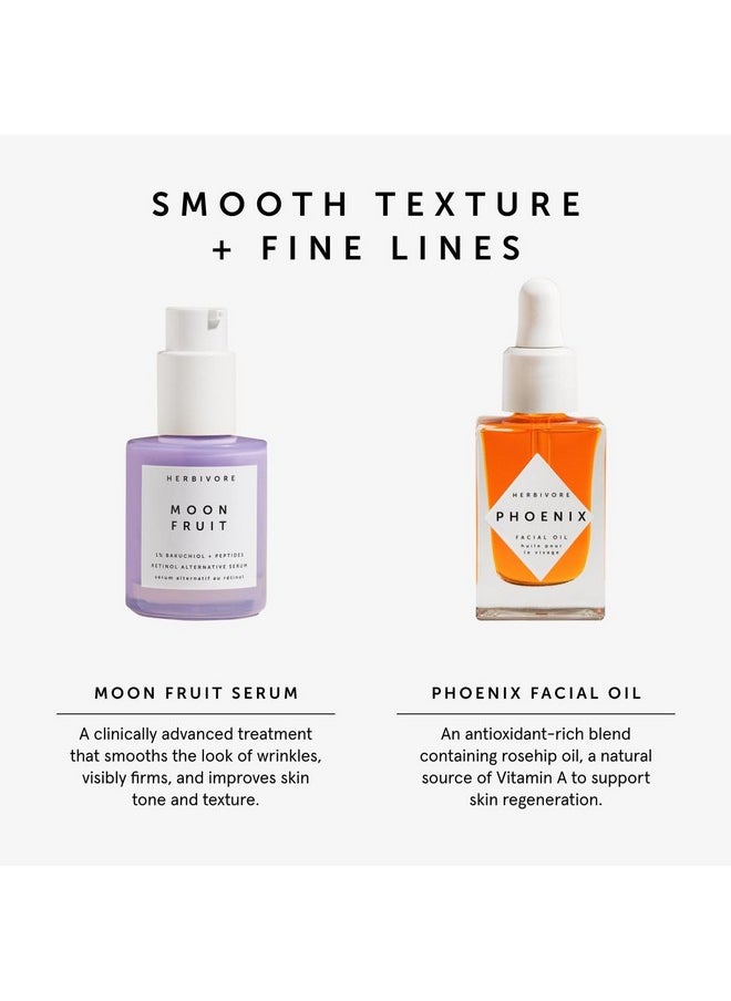HERBIVORE Wrinkle-Fighting Regimen - MOON FRUIT 1% Bakuchiol & Peptides Serum + PHOENIX Rosehip Anti-Aging Face Oil - for Smoother, Youthful Skin, Plant-based, Vegan, Cruelty-free