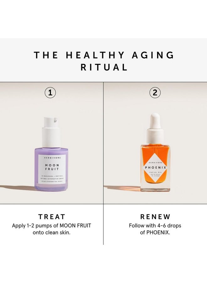 HERBIVORE Wrinkle-Fighting Regimen - MOON FRUIT 1% Bakuchiol & Peptides Serum + PHOENIX Rosehip Anti-Aging Face Oil - for Smoother, Youthful Skin, Plant-based, Vegan, Cruelty-free
