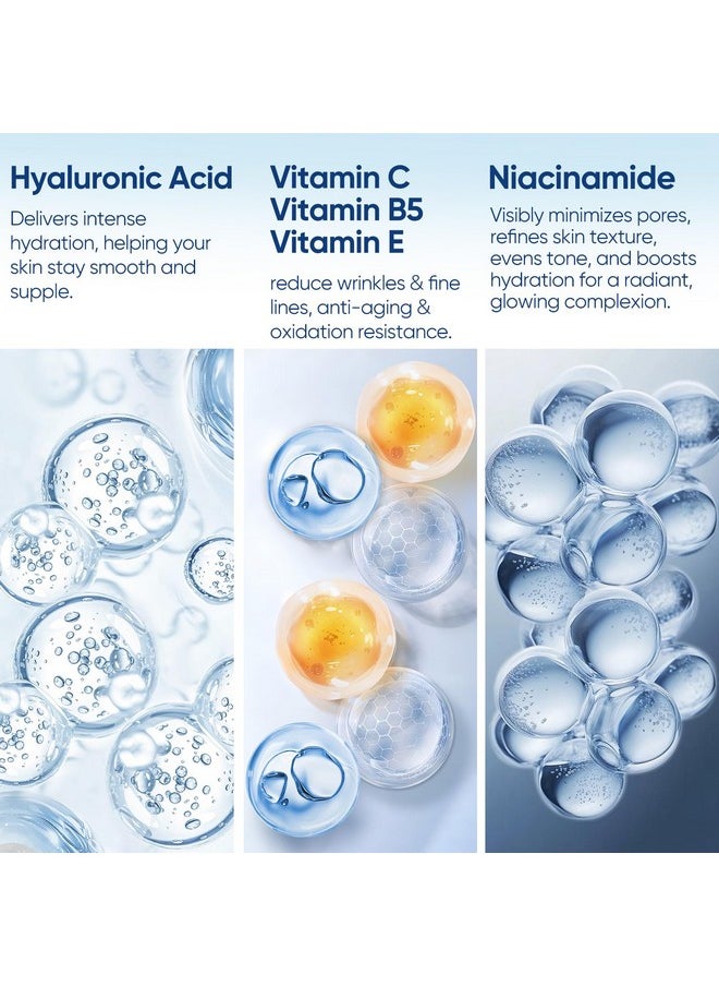 Hyaluronic Acid Serum for Face with Vitamin C, B5, E, Niacinamide - Deep Hydrating, Anti-Aging, Plumping, Safe for Sensitive Skin, Fragrance-Free 1 Fl Oz