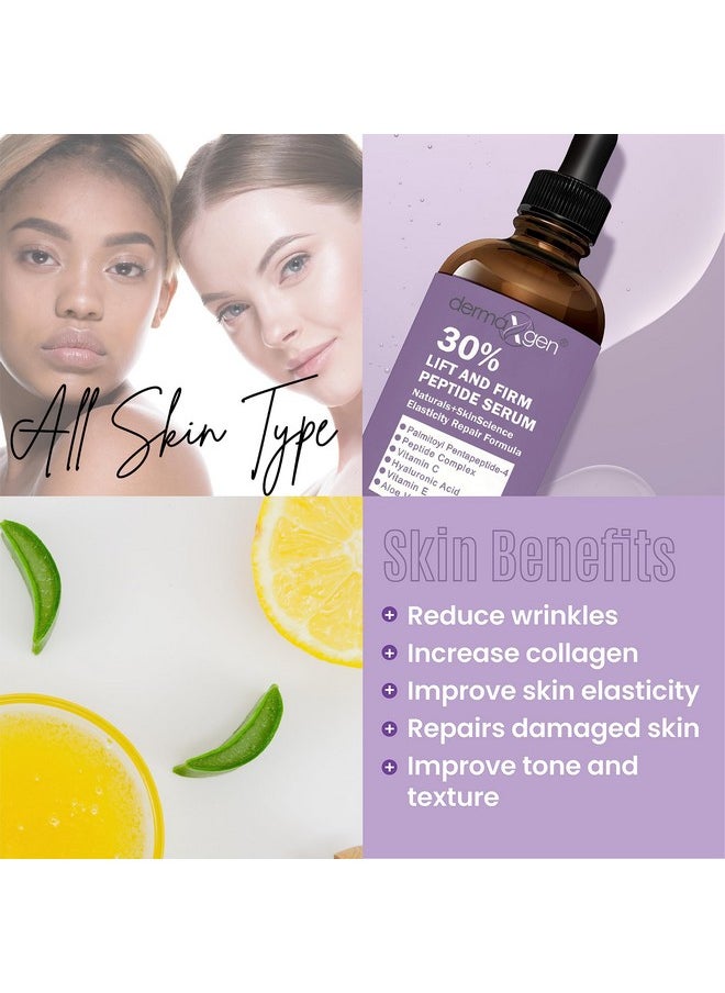 DERMAXGEN Lift And Firm 30% Peptide Serum - Matrixyl 3000, Vitamin C & E + Hyaluronic Acid + Aloe Vera | Collagen Booster, Skin Tightening & Anti-aging Formula - (4 FL OZ) For All Skin Types