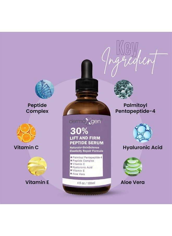 DERMAXGEN Lift And Firm 30% Peptide Serum - Matrixyl 3000, Vitamin C & E + Hyaluronic Acid + Aloe Vera | Collagen Booster, Skin Tightening & Anti-aging Formula - (4 FL OZ) For All Skin Types