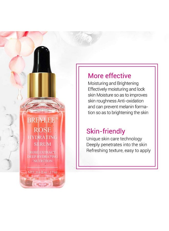 BREYLEE Rose Face Serum, Hydrating Serum Moisturizing Serum Face Serum Hydrating with Hyaluronic Acid Alcohol Free Facial Serum for Skin Care(17ml,0.6fl oz)