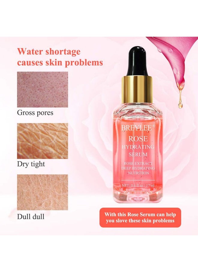BREYLEE Rose Face Serum, Hydrating Serum Moisturizing Serum Face Serum Hydrating with Hyaluronic Acid Alcohol Free Facial Serum for Skin Care(17ml,0.6fl oz)