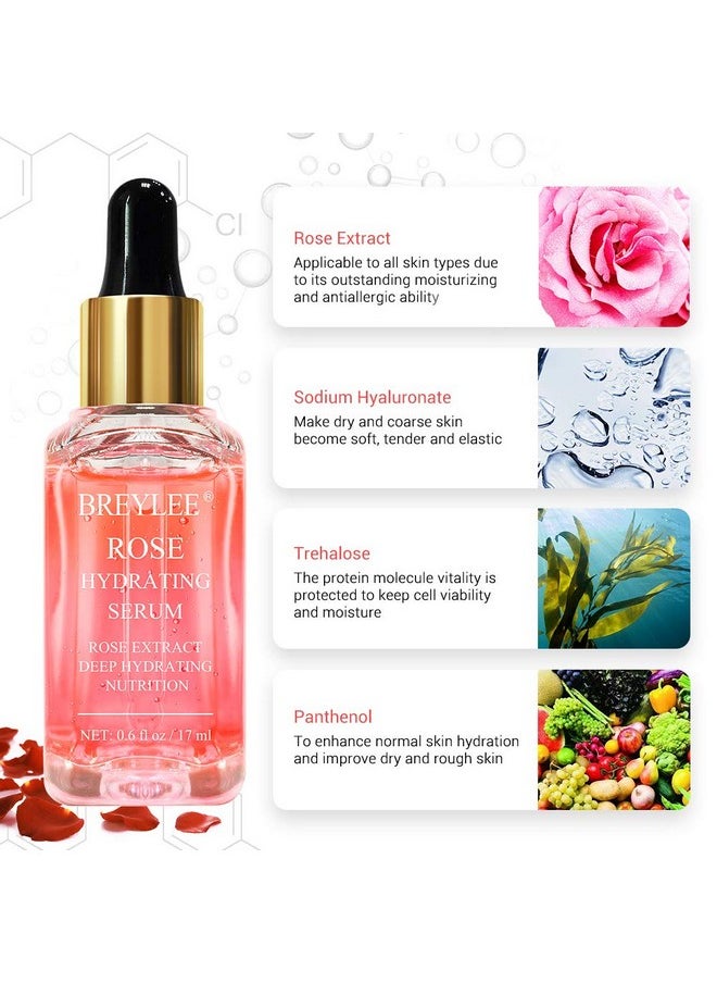 BREYLEE Rose Face Serum, Hydrating Serum Moisturizing Serum Face Serum Hydrating with Hyaluronic Acid Alcohol Free Facial Serum for Skin Care(17ml,0.6fl oz)