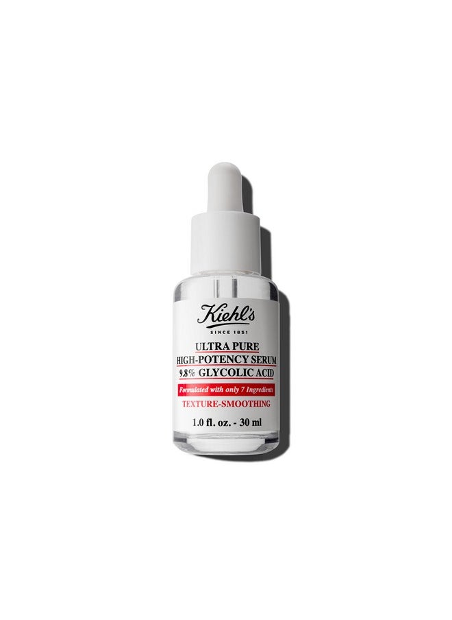 Kiehl's Ultra Pure High-Potency 9.8% Glycolic Acid Serum, Concentrated Face Serum to Exfoliate for Glowy Skin, Visibly Smooths Skin Texture & Boosts Skin Glow, All Skin Types, Fragrance-free - 1 fl oz