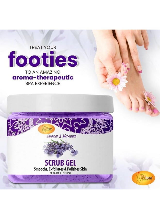 SPA REDI - Exfoliating Scrub Pumice Gel, Lavender and Wildflower, 16 Oz - Manicure, Pedicure and Body Exfoliator Infused with Hyaluronic Acid, Amino Acids, Panthenol and Comfrey Extract