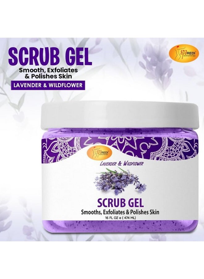 SPA REDI - Exfoliating Scrub Pumice Gel, Lavender and Wildflower, 16 Oz - Manicure, Pedicure and Body Exfoliator Infused with Hyaluronic Acid, Amino Acids, Panthenol and Comfrey Extract