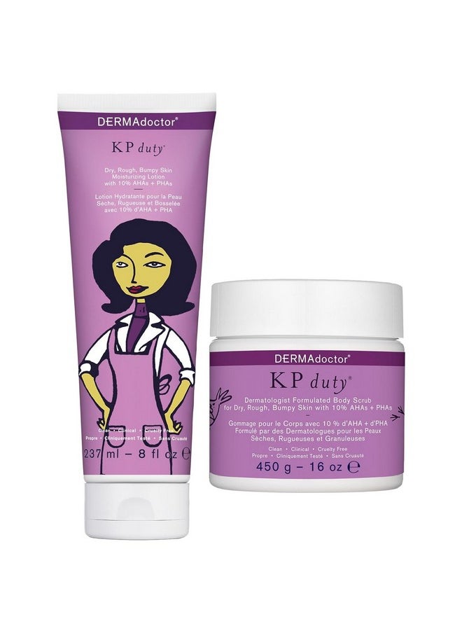 DERMAdoctor KP Bump Eraser Body Scrub and Lotion Kit Dermatologist Formulated Exfoliant | Keratosis Pilaris Treatment For Dry And Bumby Skin 10% AHAs + PHAs