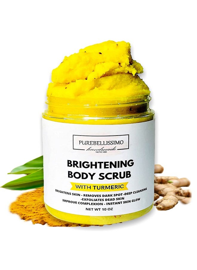 Turmeric Skin Brightening Scrub for Dark Spots, Dark Inner Thighs Bikini Area Underarms, Natural Exfoliating Turmeric Face Scrub ALL NATURAL 10OZ