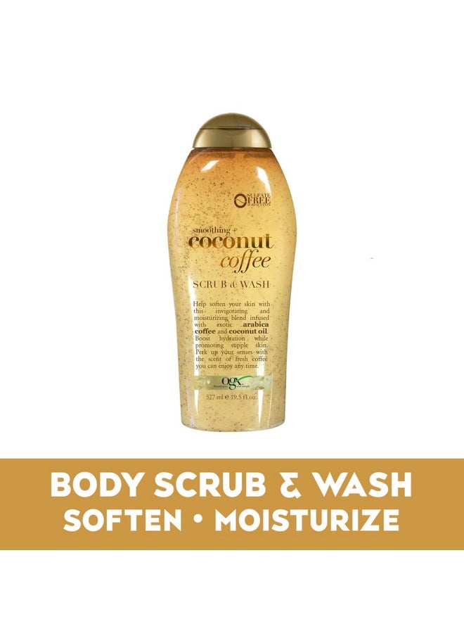 OGX Smoothing + Coconut Coffee Exfoliating Body Scrub with Arabica Coffee & Coconut Oil, Moisturizing Body Wash for Dry Skin, Paraben-Free with Sulfate-Free Surfactants, 19.5 Fl Oz, 2 Pack