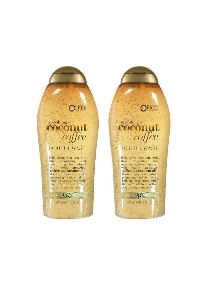 OGX Smoothing + Coconut Coffee Exfoliating Body Scrub with Arabica Coffee & Coconut Oil, Moisturizing Body Wash for Dry Skin, Paraben-Free with Sulfate-Free Surfactants, 19.5 Fl Oz, 2 Pack