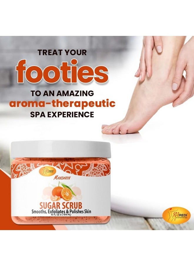 SPA REDI - Sugar Body Scrub, Mandarin, 16 Oz, Exfoliating, Moisturizing, Hydrating and Nourishing, Glow, Polish, Smooth and Fresh Skin - Body Exfoliator