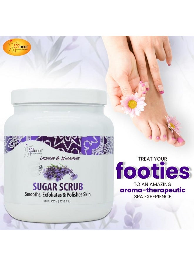 SPA REDI Sugar Scrub - Exfoliating, Moisturizing, Hydrating and Nourishing, Glow, Polish, Smooth and Fresh Skin - Body Exfoliator, Lavender & Wildflower - 58 Ounces
