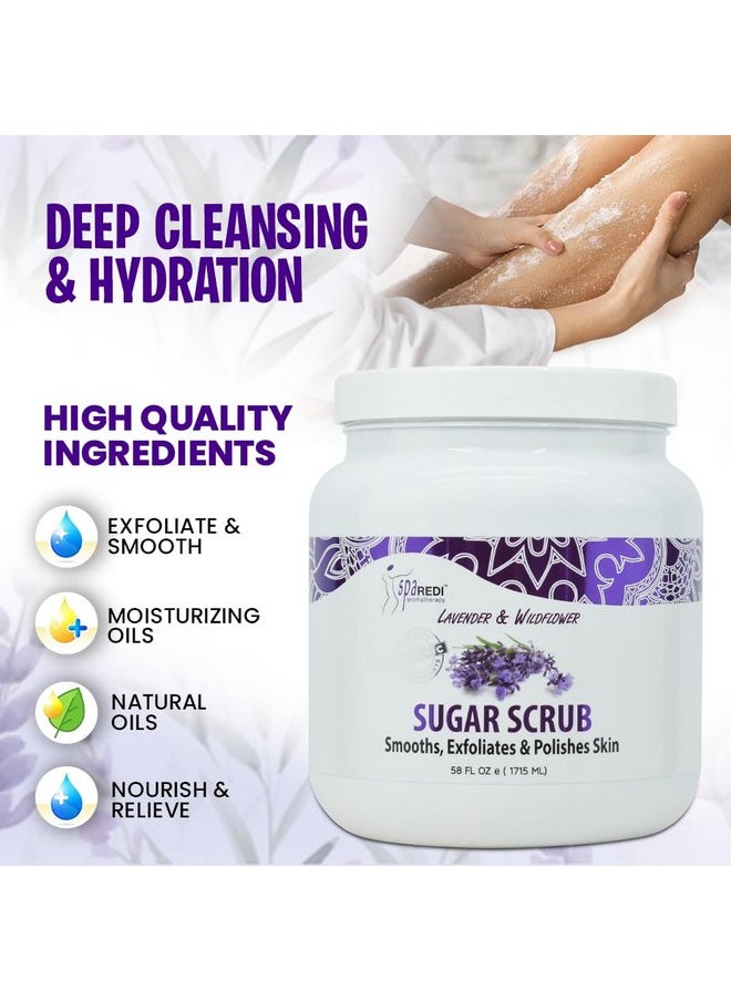 SPA REDI Sugar Scrub - Exfoliating, Moisturizing, Hydrating and Nourishing, Glow, Polish, Smooth and Fresh Skin - Body Exfoliator, Lavender & Wildflower - 58 Ounces