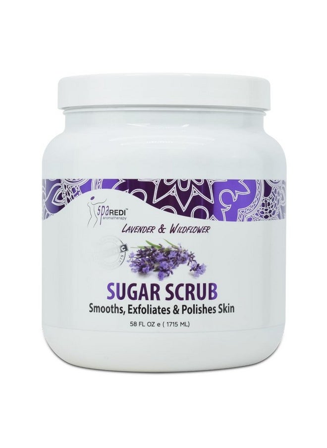 SPA REDI Sugar Scrub - Exfoliating, Moisturizing, Hydrating and Nourishing, Glow, Polish, Smooth and Fresh Skin - Body Exfoliator, Lavender & Wildflower - 58 Ounces
