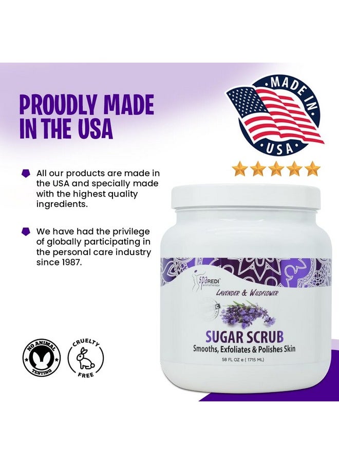 SPA REDI Sugar Scrub - Exfoliating, Moisturizing, Hydrating and Nourishing, Glow, Polish, Smooth and Fresh Skin - Body Exfoliator, Lavender & Wildflower - 58 Ounces