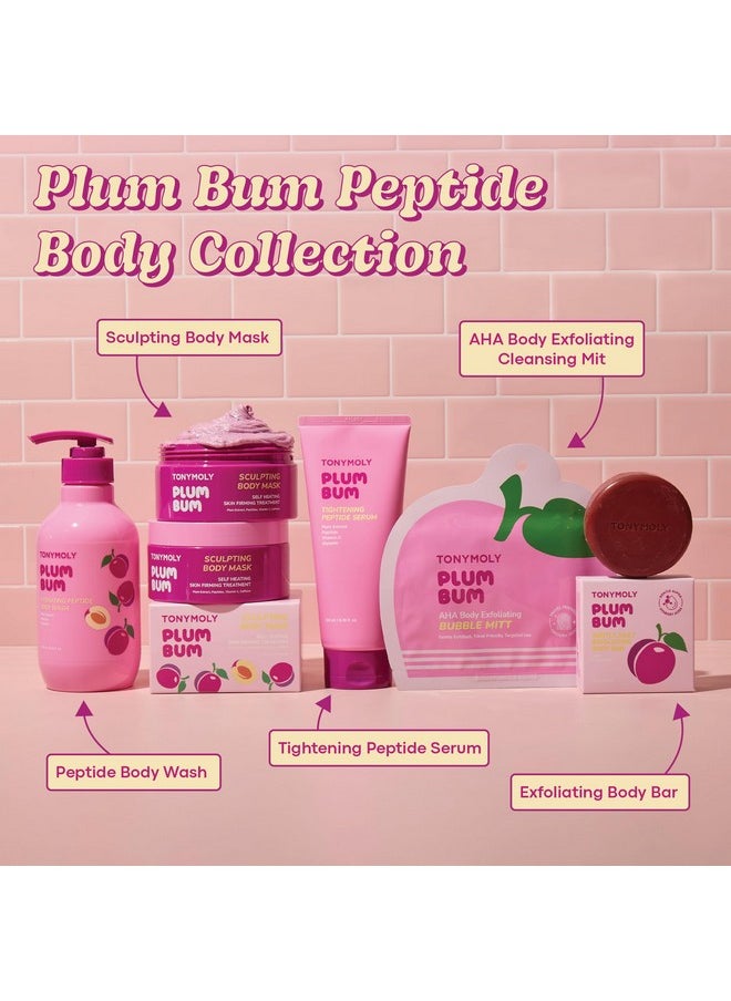 TONYMOLY Plum Bum AHA Exfoliating Bubble Mitt - Single-Use Korean Body Scrub with Glycolic Acid, Peptides & Plum Extract for Smooth, Radiant Skin - 1.2 oz