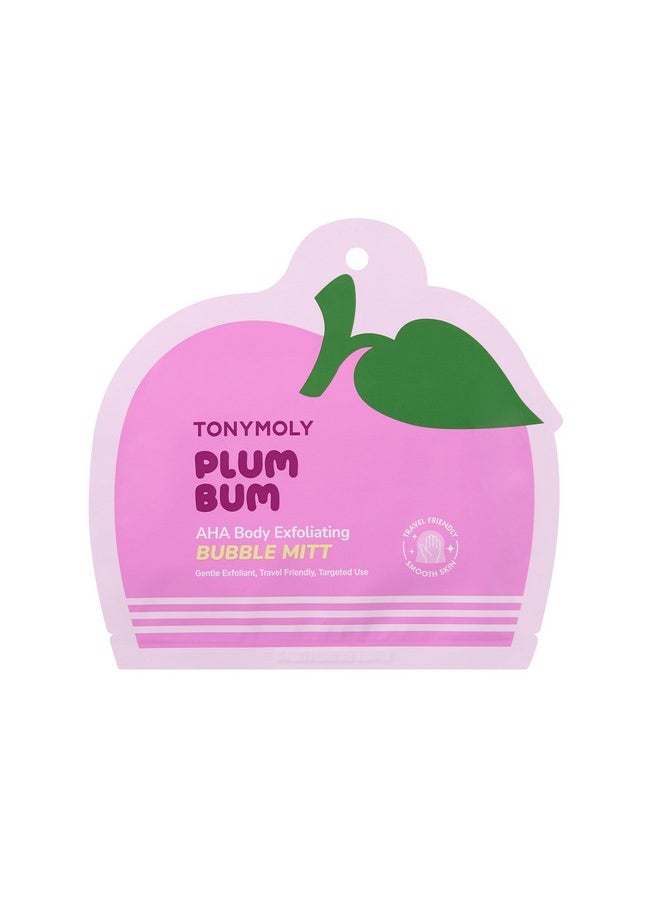 TONYMOLY Plum Bum AHA Exfoliating Bubble Mitt - Single-Use Korean Body Scrub with Glycolic Acid, Peptides & Plum Extract for Smooth, Radiant Skin - 1.2 oz