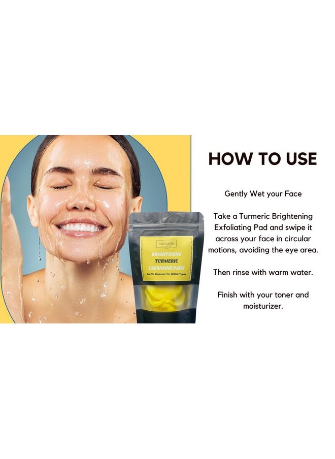Turmeric Kojic Brightening Face Pads, Turmeric Cleansing Pads, Gentle Cleanser for All Skin Types, Dark Spots, Acne, 20ct