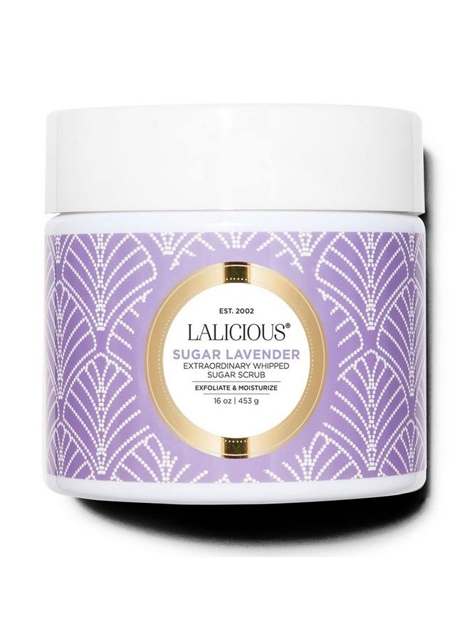 LALICIOUS Sugar Lavender Extraordinary Whipped Sugar Scrub - Cane Sugar Body & Foot Scrub, Exfoliating & Moisturizing Skin Care with Coconut Oil & Honey, No Parabens (16oz)