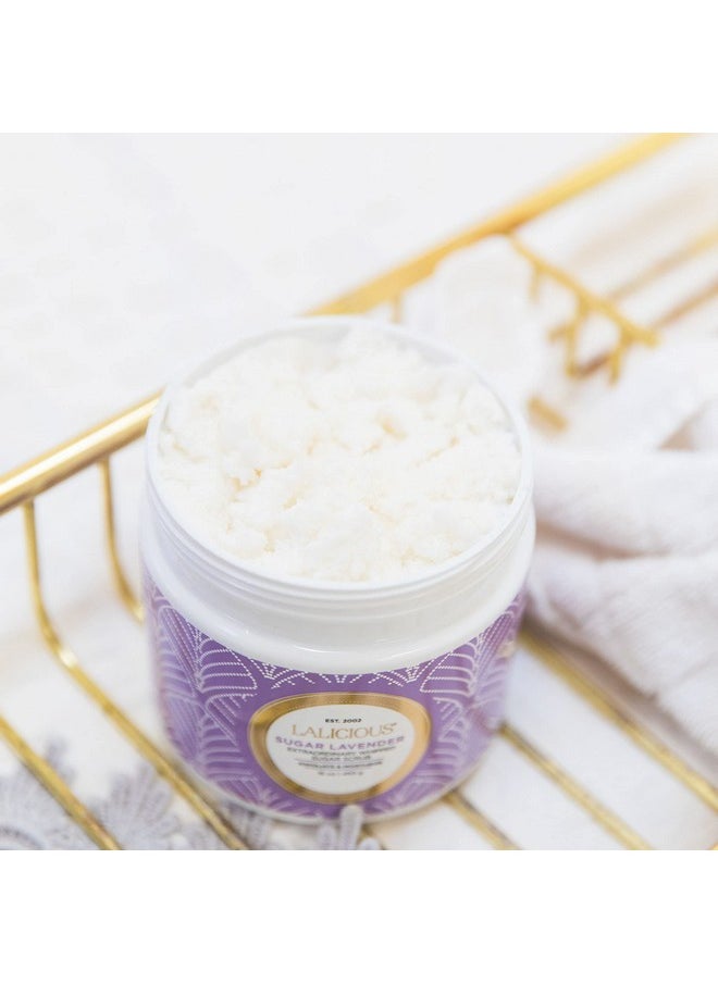 LALICIOUS Sugar Lavender Extraordinary Whipped Sugar Scrub - Cane Sugar Body & Foot Scrub, Exfoliating & Moisturizing Skin Care with Coconut Oil & Honey, No Parabens (16oz)