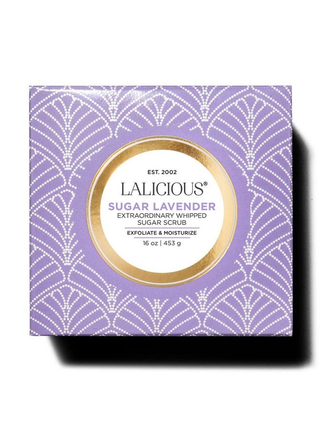 LALICIOUS Sugar Lavender Extraordinary Whipped Sugar Scrub - Cane Sugar Body & Foot Scrub, Exfoliating & Moisturizing Skin Care with Coconut Oil & Honey, No Parabens (16oz)