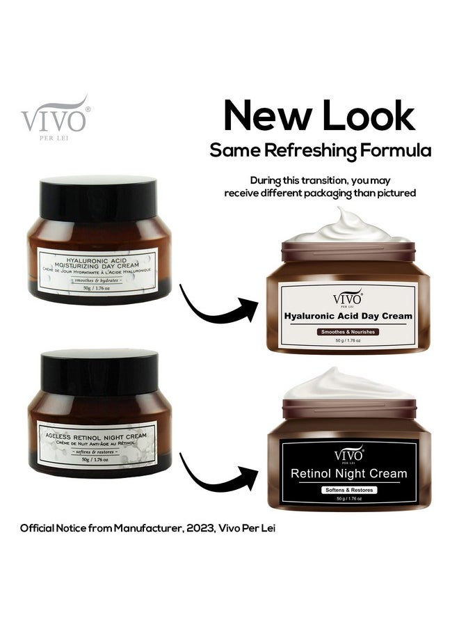 Vivo Per Lei Hyaluronic Acid Day Cream and Retinol Night Cream Combo - Skin Care Set for Women - 1.76 Oz / 50 G