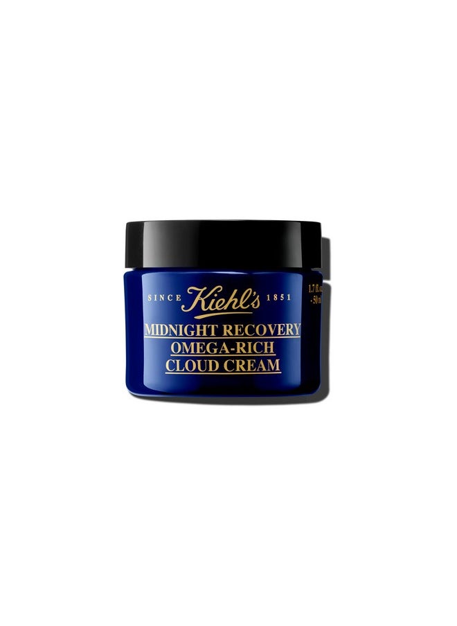 Kiehl's Midnight Recovery Omega Rich Botanical Night Cream, Overnight Renewing Face Moisturizer, Plumps & Replenishes Skin Barrier, with Omega Oils & Fatty Acids, Lavender Scent - 1.7 fl oz