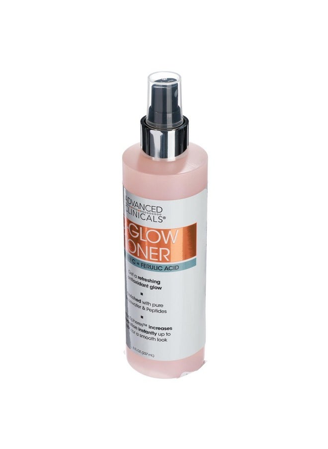 Advanced Clinicals Vitamin C Glow Facial Mist Toner for Face W/Rosewater, Ferulic Acid, & Peptides. Vitamin C Antioxidant Moisturizer Face Mist Provides Instant Skin Hydration, Non-Greasy, 8 Fl Oz