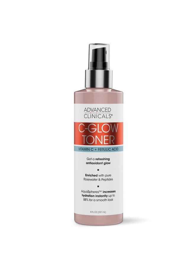 Advanced Clinicals Vitamin C Glow Facial Mist Toner for Face W/Rosewater, Ferulic Acid, & Peptides. Vitamin C Antioxidant Moisturizer Face Mist Provides Instant Skin Hydration, Non-Greasy, 8 Fl Oz