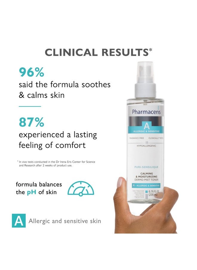 Pharmaceris PURI-SENSILIQUE Calming & Moisturizing Dermo-Mist Toner, Hydrating & Hypoallergenic Facial Toner, Hydrates & Soothes Allergic and Sensitive Skin, pH neutral, Removes Impurities, 6.76 fl oz
