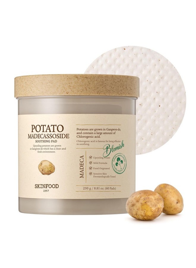 SKINFOOD Potato Madecassoside Soothing Toner Pad, Korean Skincare Facial Toner, Blemish Pads, Damaged Skin Barrier Improvement, Redness Relief, 8.81 oz (60 Pads)