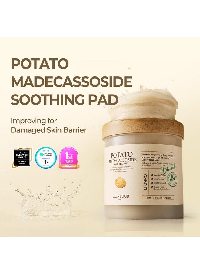 SKINFOOD Potato Madecassoside Soothing Toner Pad, Korean Skincare Facial Toner, Blemish Pads, Damaged Skin Barrier Improvement, Redness Relief, 8.81 oz (60 Pads)