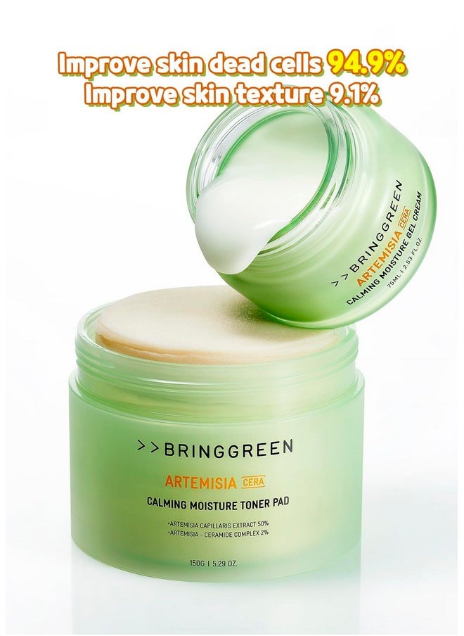 BRING GREEN Artemisia Cera Calming Moisture Toner Pad | Vegan Daily Skincare Routine for Redness Relief, Skin Balancing, Extra Calming, Exfoliating, Mask Sheet Type Toner Pads, 90 Count